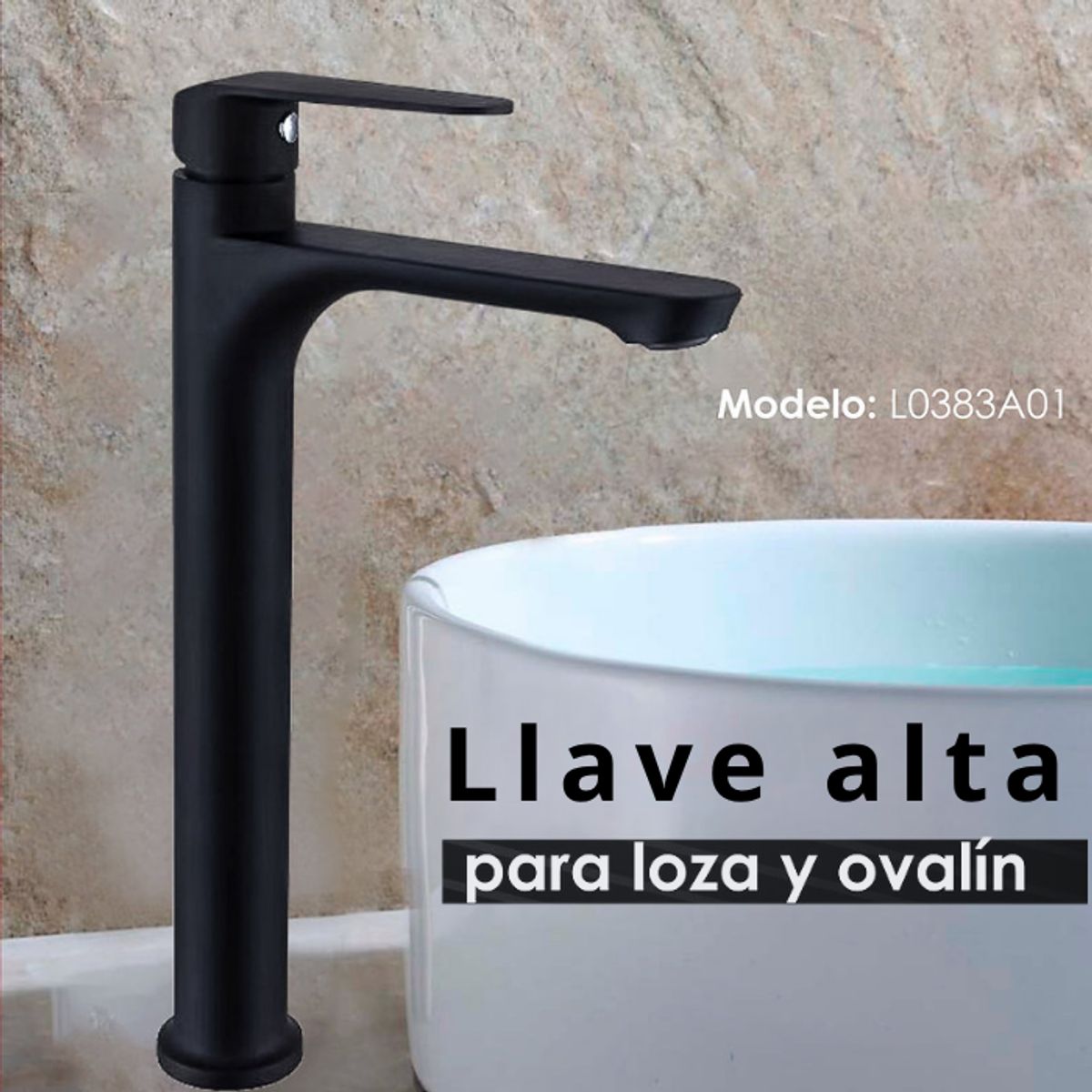 XM - LLAVE DE LAVATORIO  ALTO NEGRO L0383A01