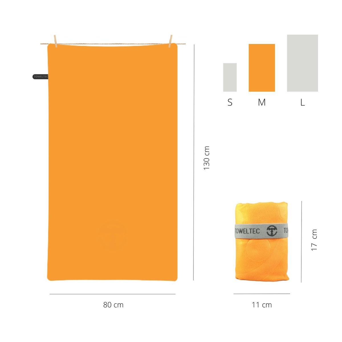 TOWELTEC - TOALLA DE MICROFIBRA MEDIANA NARANJA 80X130CM