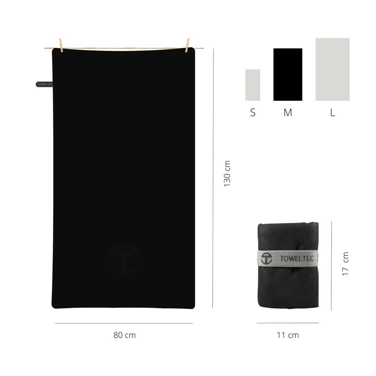 TOWELTEC - TOALLA DE MICROFIBRA MEDIANA NEGRO 80X130CM