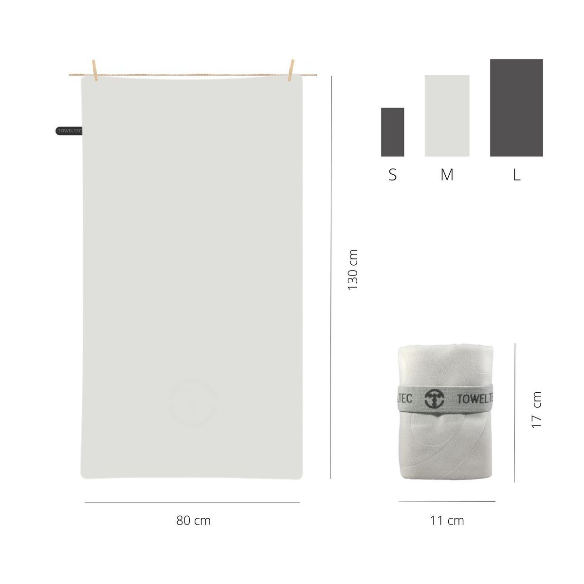 TOWELTEC - TOALLA DE MICROFIBRA MEDIANA PLATA 80X130CM