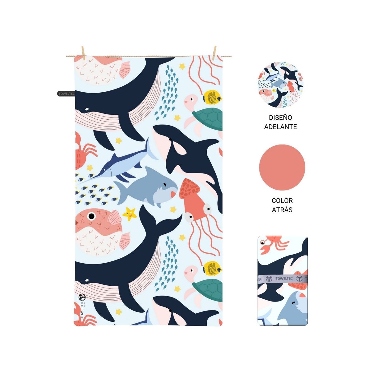 TOWELTEC - TOALLA DE MICROFIBRA MEDIUM DISEÑO BALLENA 80X130CM