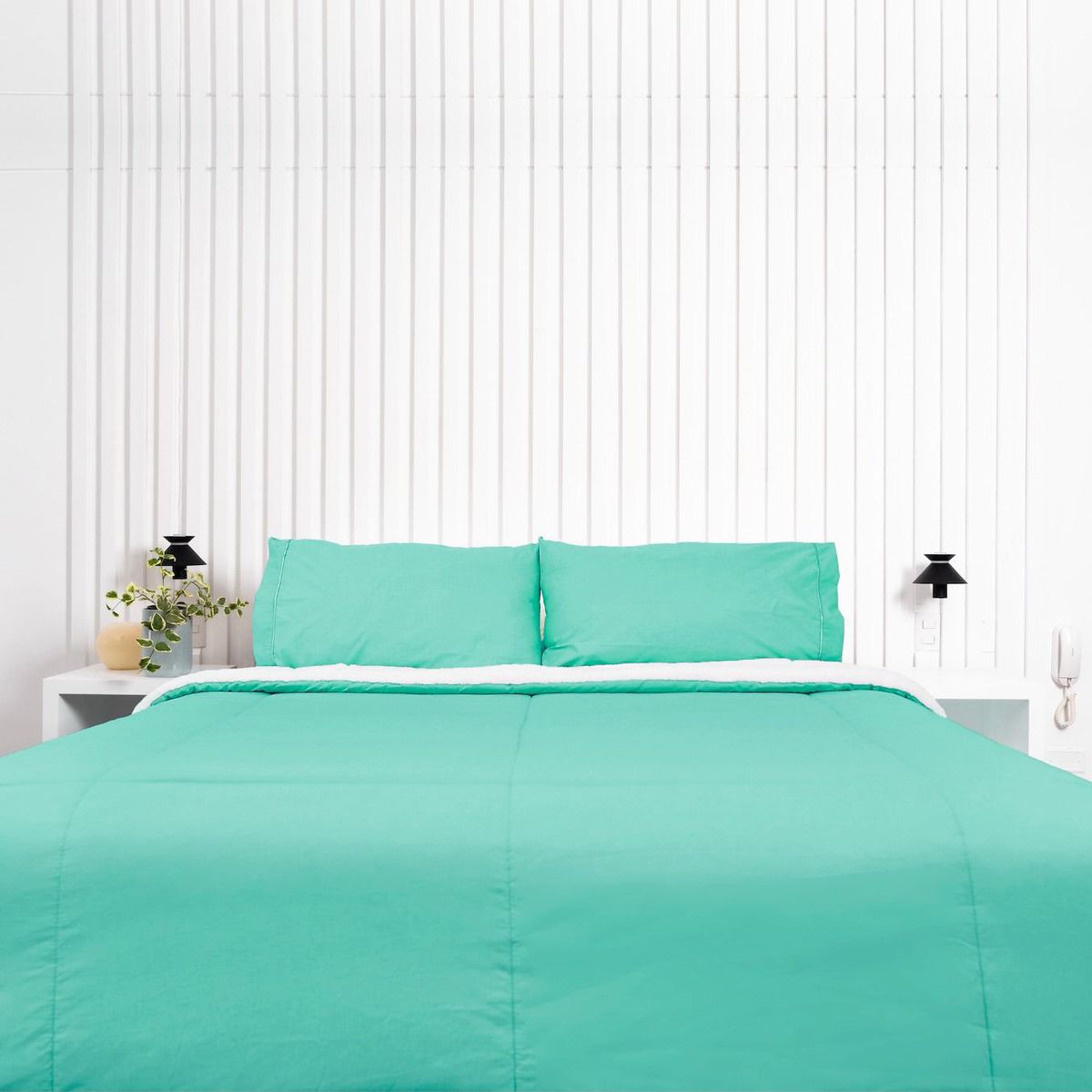 COBITEX HOME - Edredón queen turquesa con reversible de corderito cobitex 100 algodón.