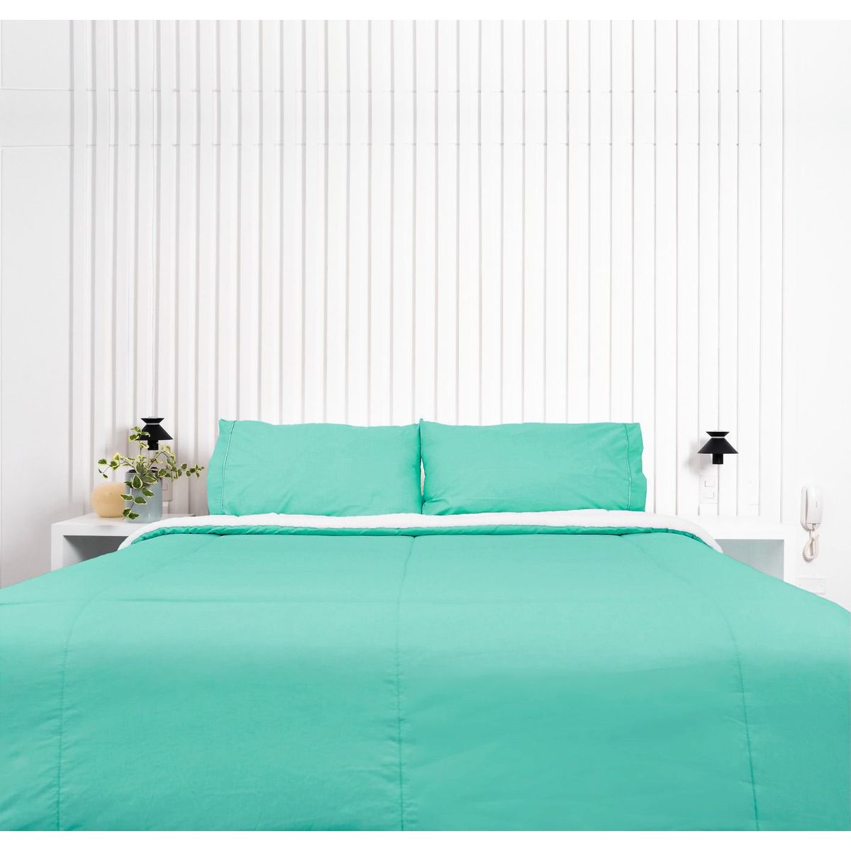 COBITEX HOME - Edredón queen turquesa con reversible de corderito cobitex 100 algodón.