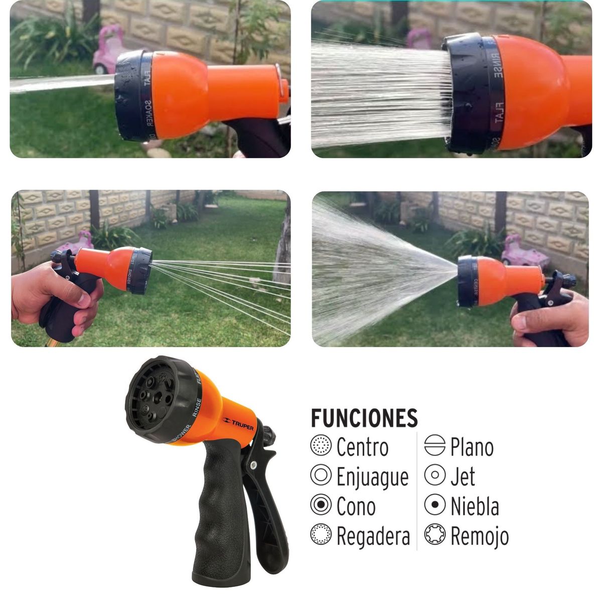 TRUPER - Combo manguera de riego 20m, porta manguera  y pistola de riego