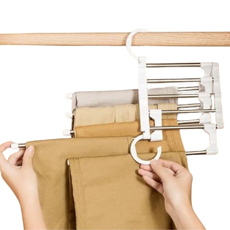 ELMEJORPRECIO - Pack de 2 colgadores de pantalón 5 en 1 Blanco