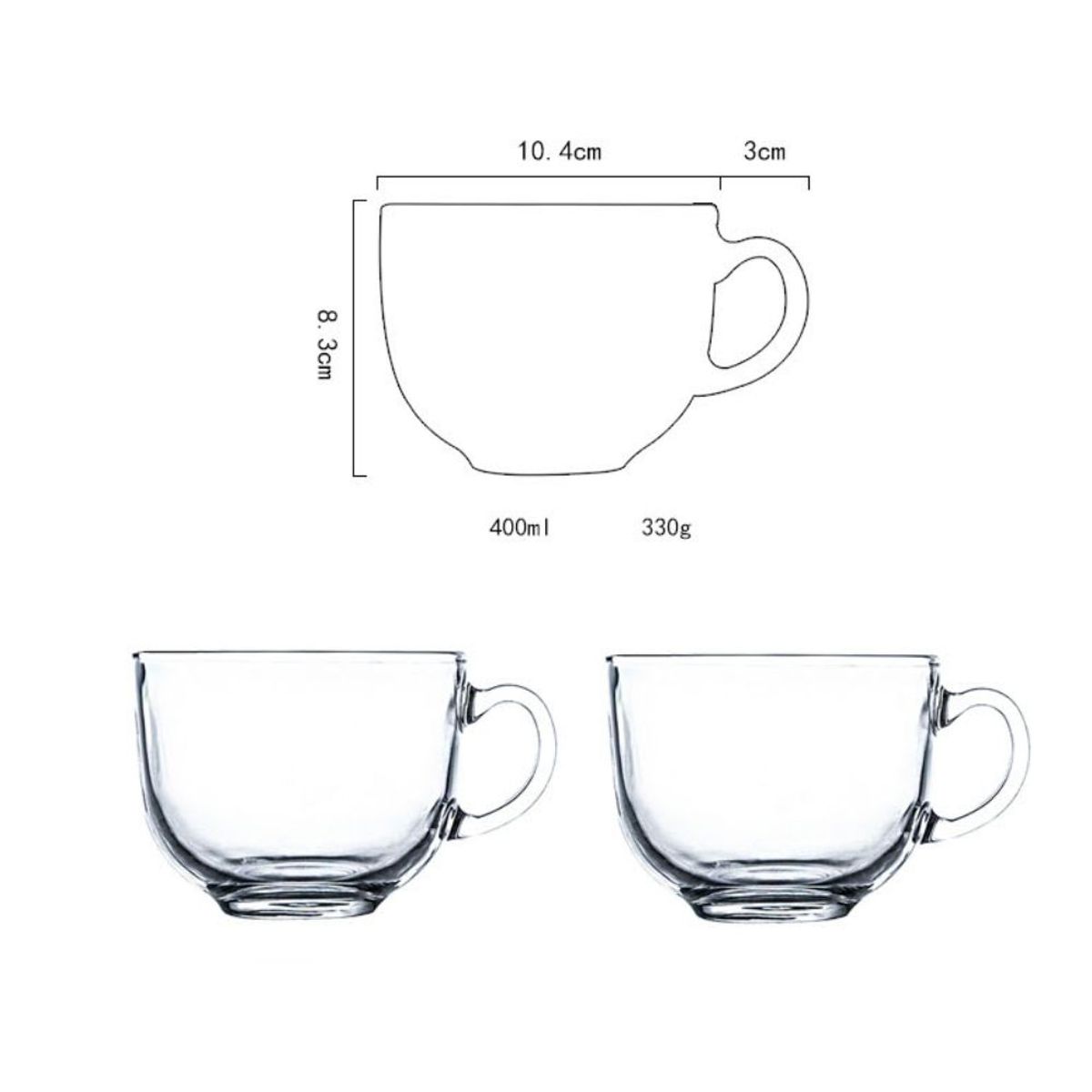 INSPIRA - Juego de 2 Tazas de Vidrio Con Mango Transparente