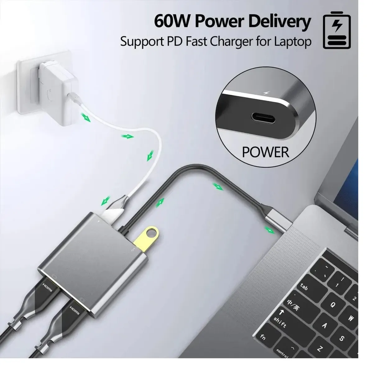 OEM - Convertidor Adaptador 4 en 1 Tipo C a Dual 4K HDMI/ USB 3.0/ Tipo C PD