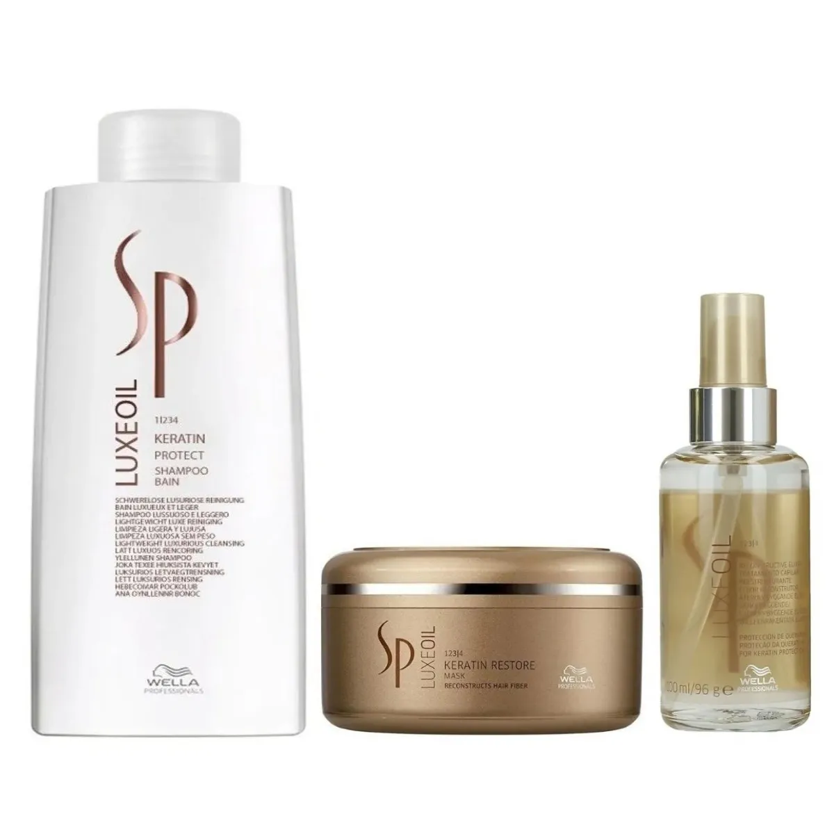 WELLA - Shampoo con Keratina 1000ml + Mascarilla + Elixir Luxe oil Wella