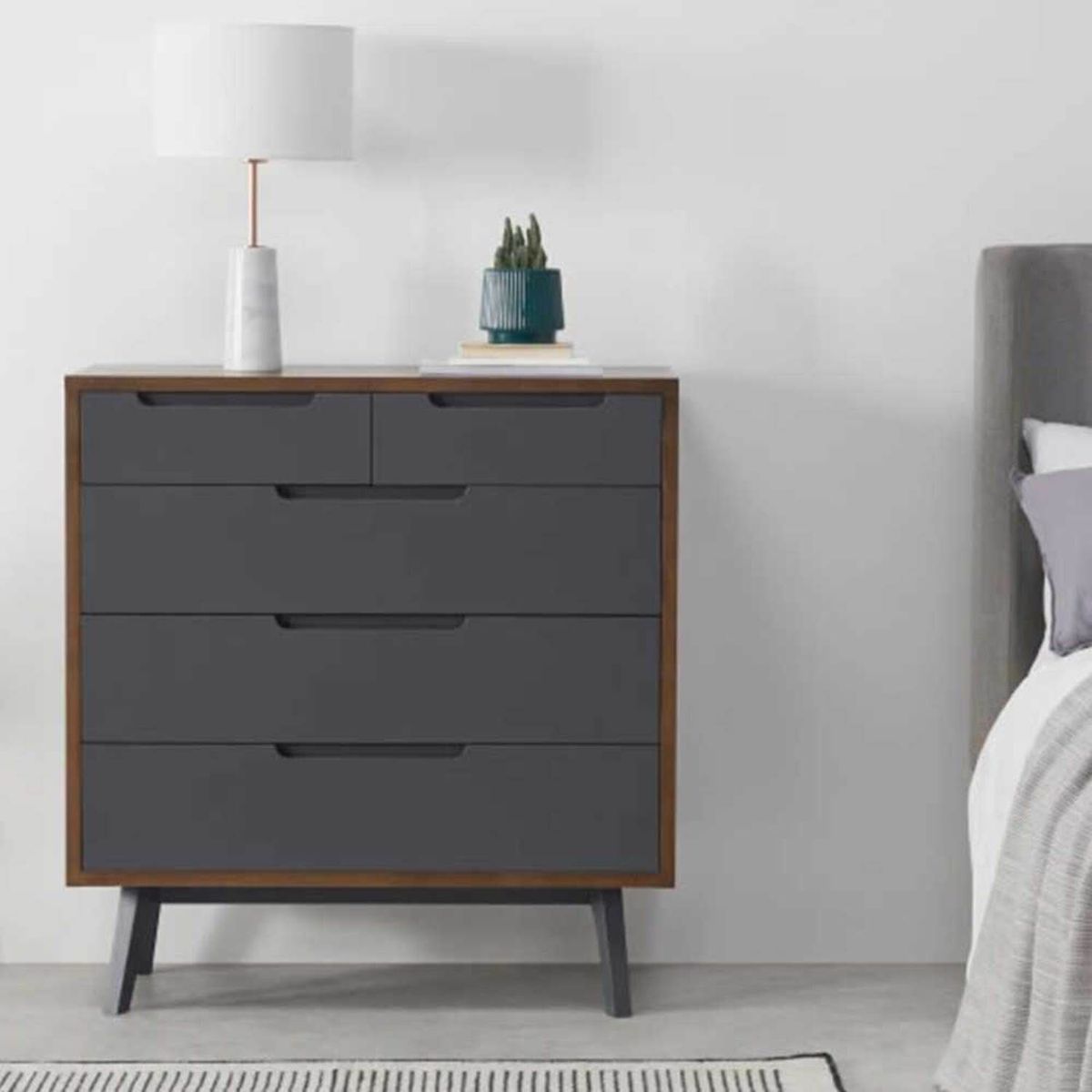 YOLODECORO - Cómoda 5 Cajones Jenson Roble Oscuro y Gris