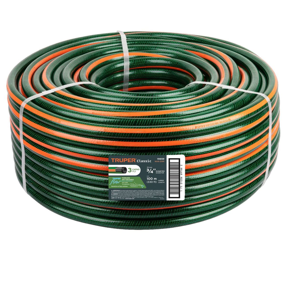 TRUPER - Manguera de riego 3/4" 3 capas en rollo de 100 m, Truper