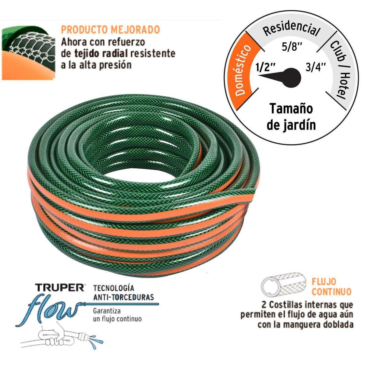 TRUPER - Manguera de riego 3/4" 3 capas en rollo de 100 m, Truper