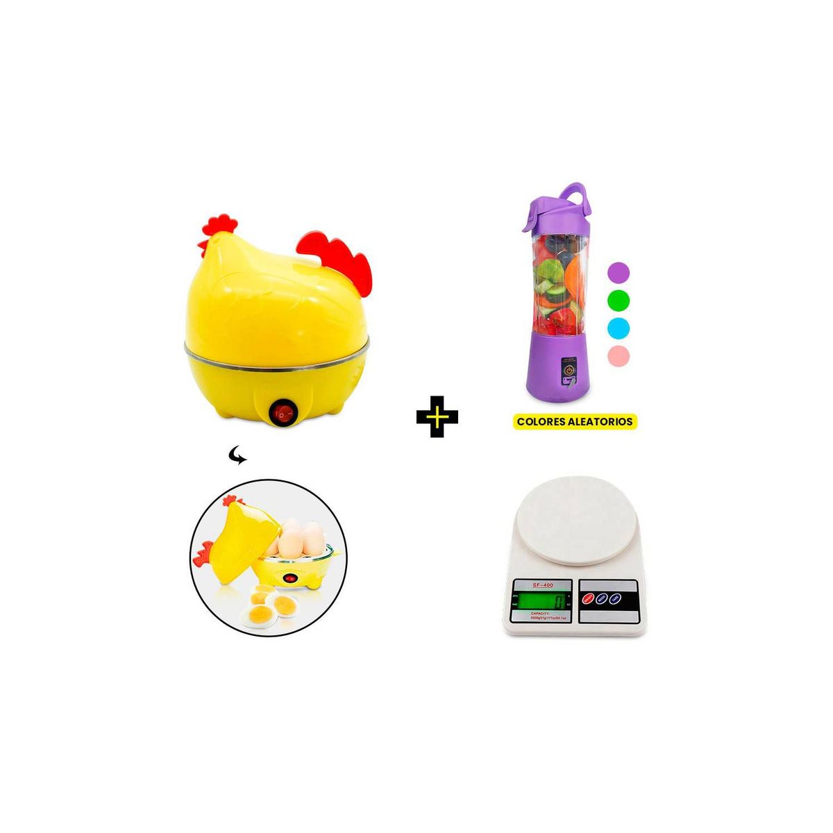 GENERICO - Combo Balanza Gramera Licuadora Portátil Hervidor de Huevos