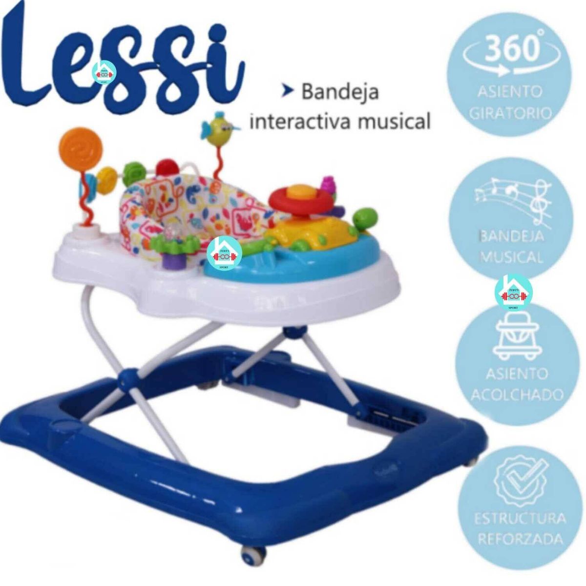 EBABY - Andador para Bebé Asiento Giratorio LESSI AZUL