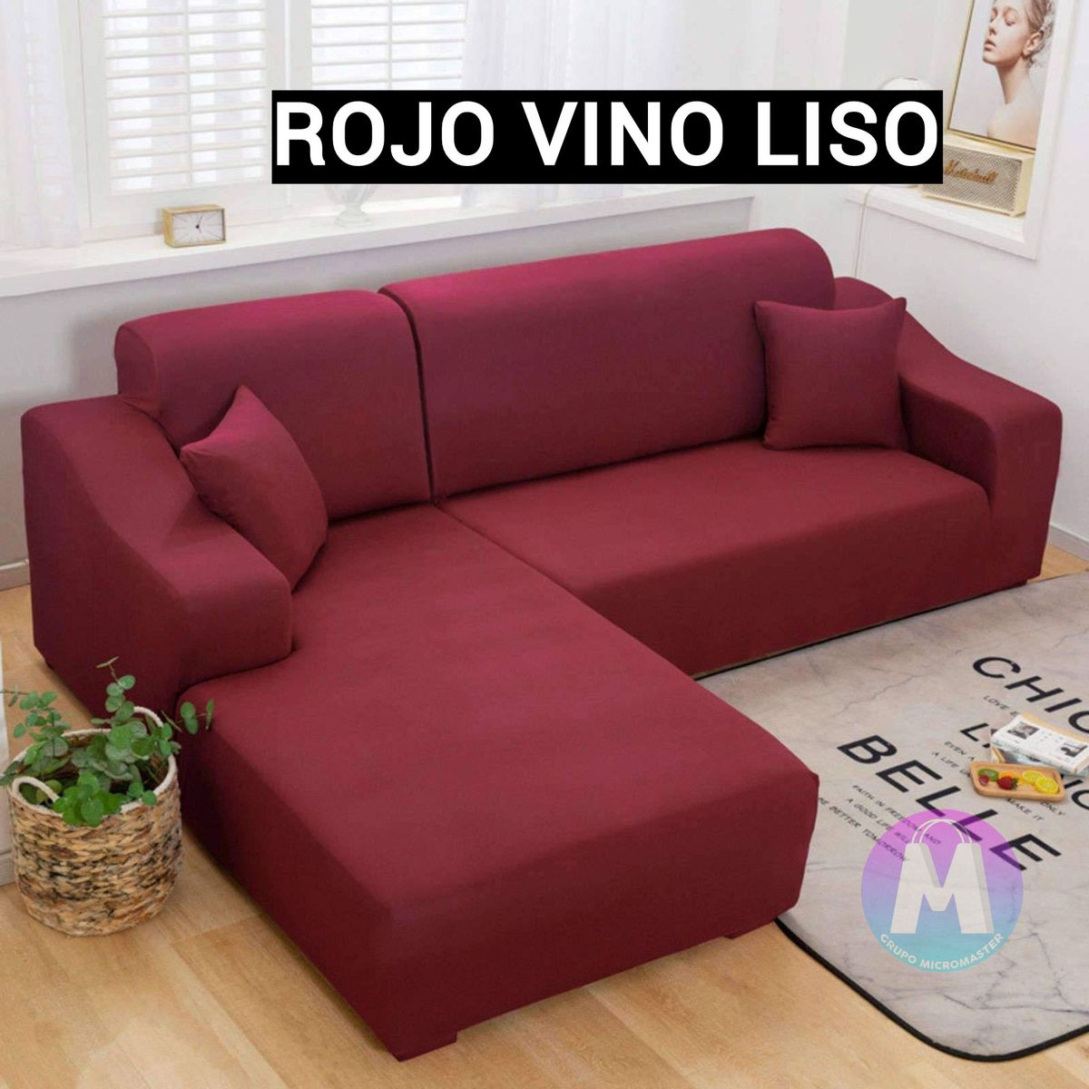 GENERICO - Fundas de sillones Spandex 3-2 color Rojo Vino Liso