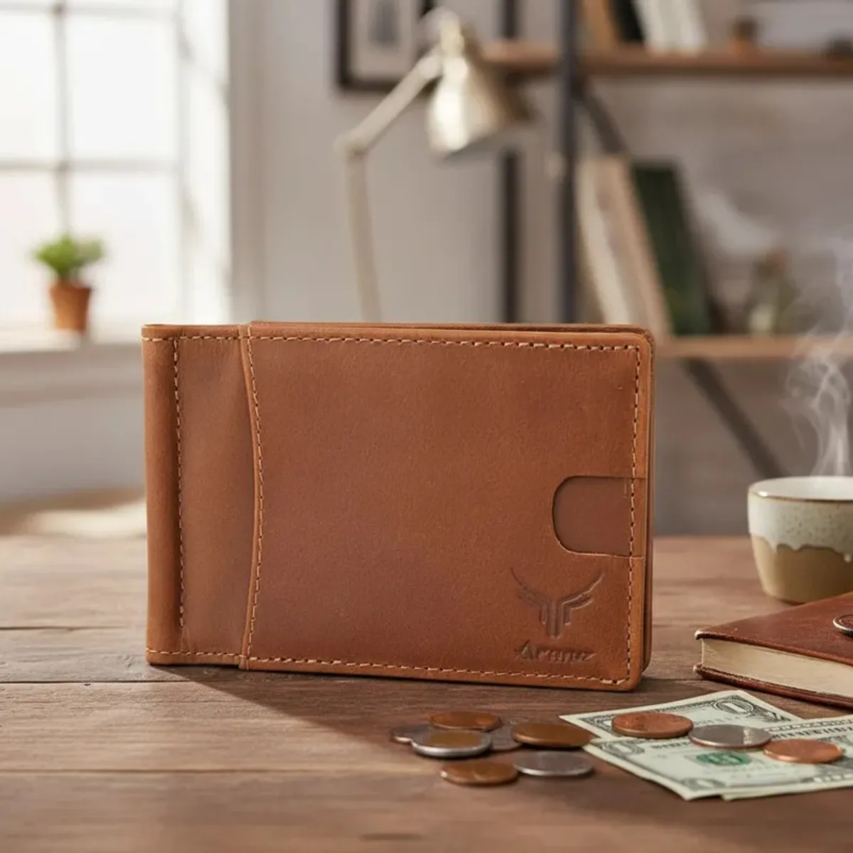 ARMUZ - Tarjetero y billetera de Cuero Vacuno Minimalista BP821N con RFID