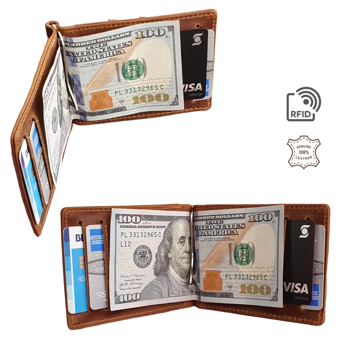 ARMUZ - Tarjetero y billetera de Cuero Vacuno Minimalista BP821N con RFID