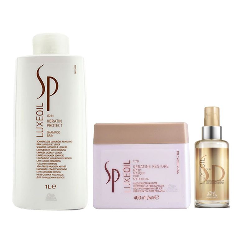 WELLA - Shampoo Protector 1000ml  + Mascarilla + Elixir Luxe Oil Wella