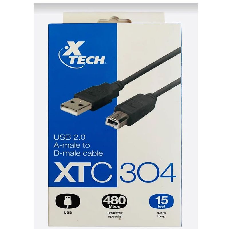 XTECH - Cable USB Impresora Printing 4.5m  Xtech XTC-304 Negro