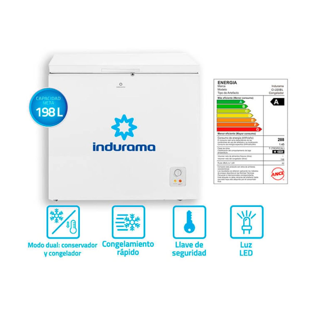 INDURAMA - CONGELADORA INDURAMA CI-220BL 198LITROS DEFROST BLANCO