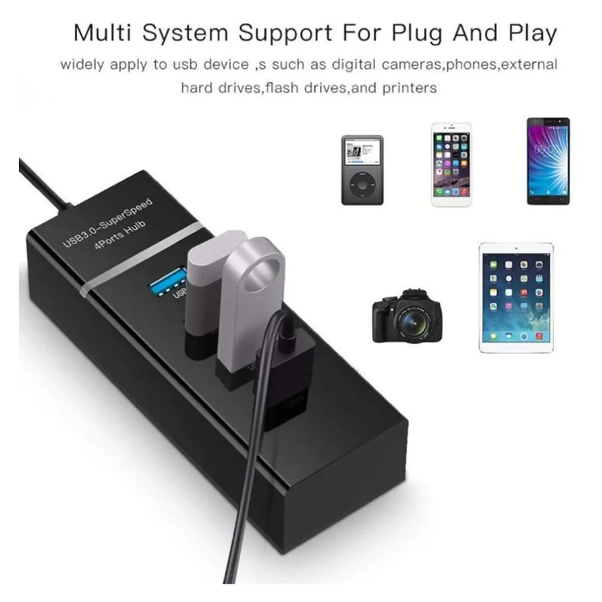 OEM - Hub usb 3.0 4 puertos 5 gbps cable 30cm extensor alta velocidad