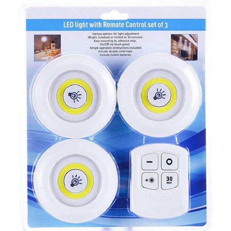 GENERICO - Kit de 3 Luces Led Portátil  con Control Remoto y Apagado Automático