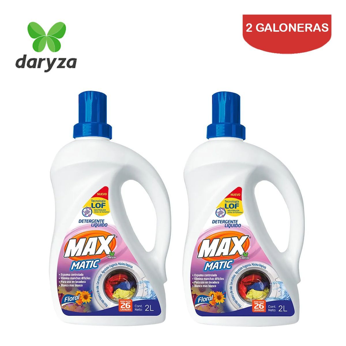 DARYZA - Detergente líquido 2 litros DARYZA Max Matic. Pack 2 galones