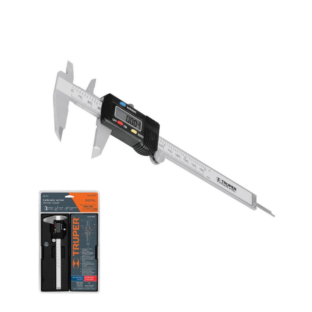 TRUPER - Calibrador Bernier Metálico Digital Truper  Milímetros y Pulgadas