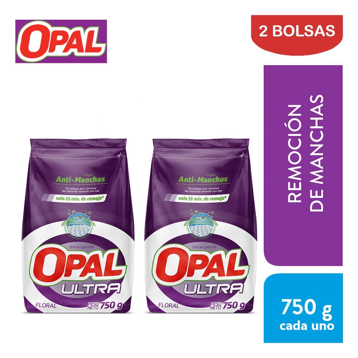 OPAL - Detergente en polvo 750gr OPAL Ultra. Pack 2 bolsas