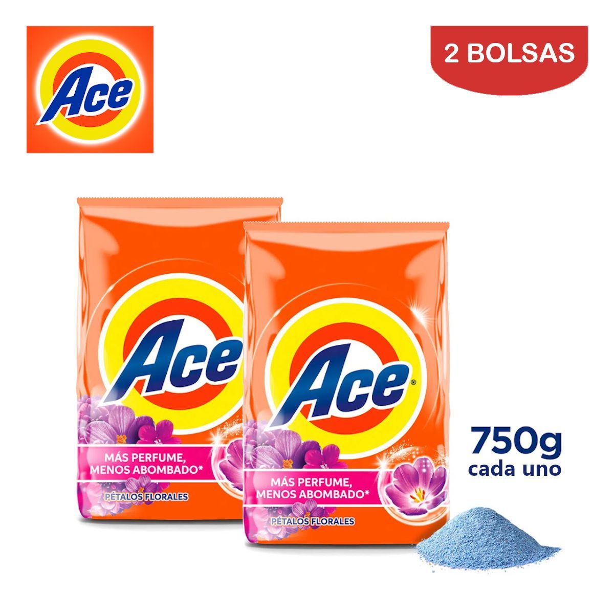 ACE - Detergente en polvo 750gr ACE pétalos florales.Pack 2 bolsas
