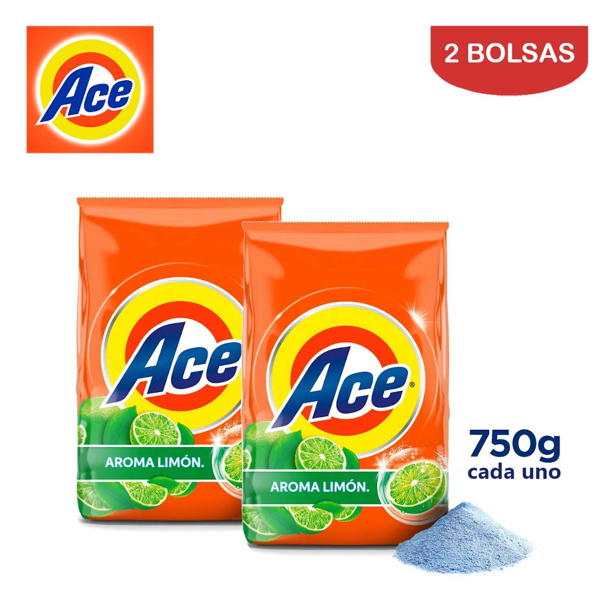 ACE - Detergente en polvo 750gr ACE limón. Pack 2 bolsas