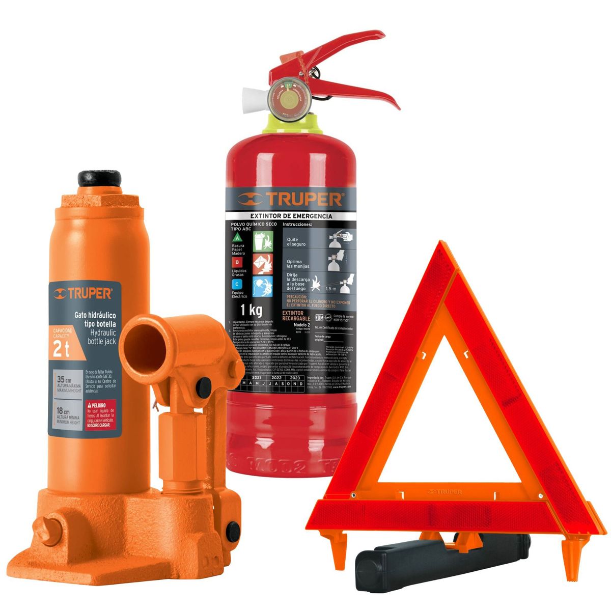 TRUPER - Gata hidráulica 2t  extintor 1kg triangulo de seguridad