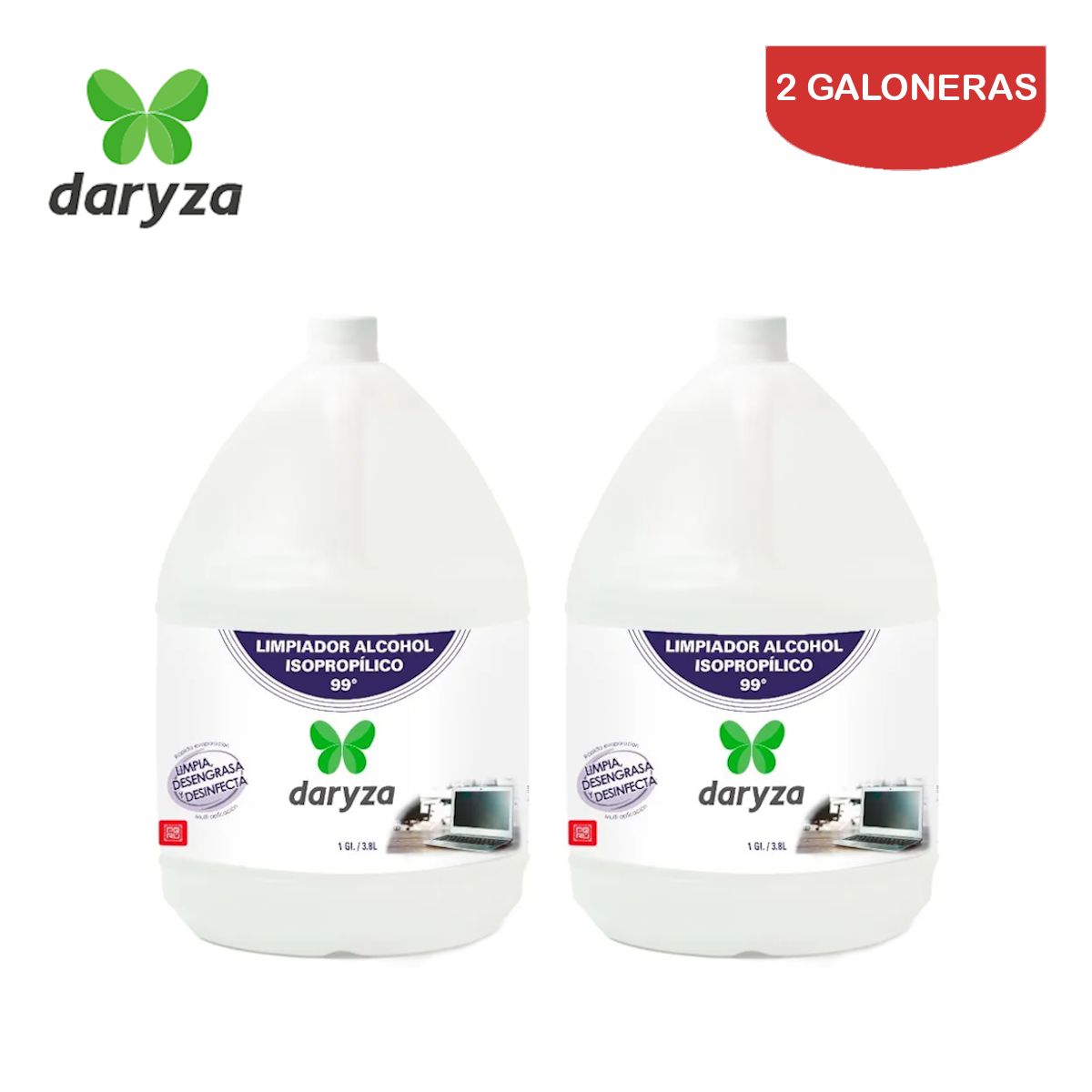 DARYZA - Alcohol isopropílico 99° galón DARYZA. Pack 2 galoneras