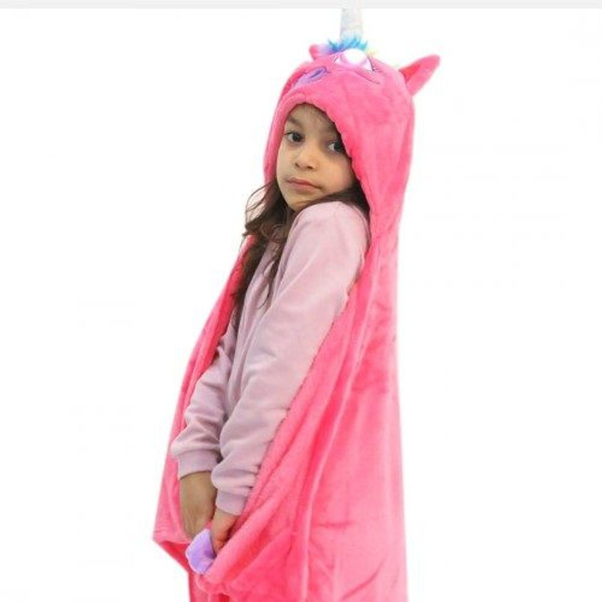GENERICO - Manta Abrigo con Capucha con Luces LED Unicornio Rosado