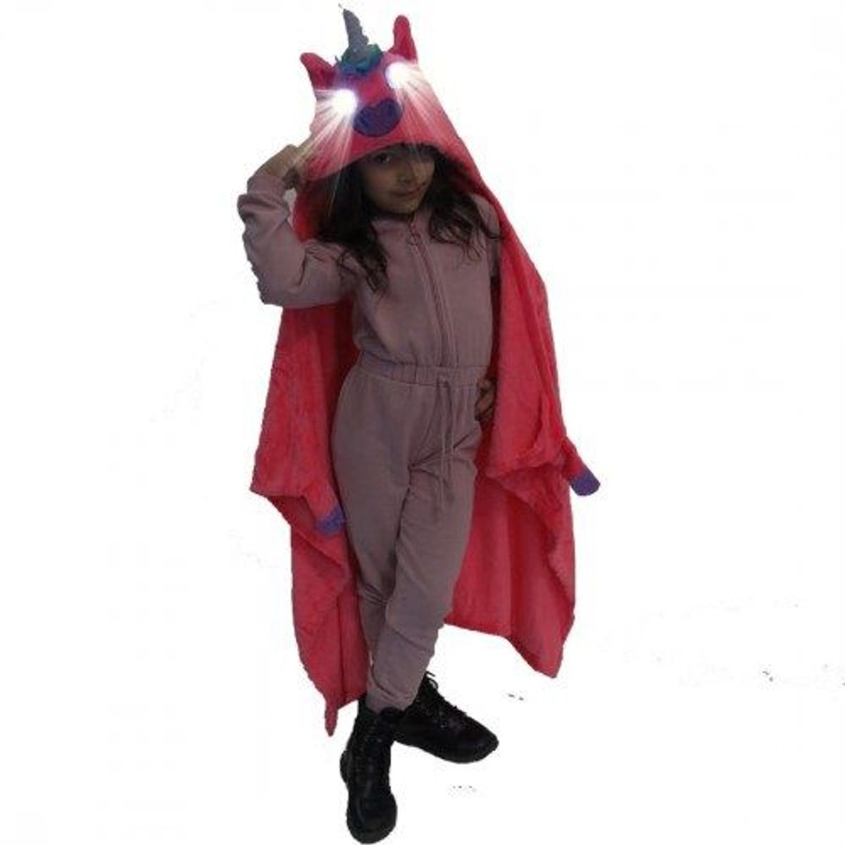 GENERICO - Manta Abrigo con Capucha con Luces LED Unicornio Rosado