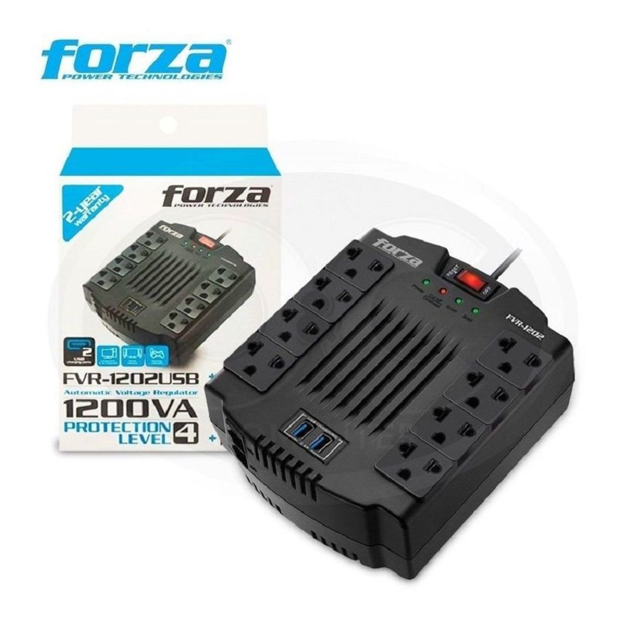 FORZA - Estabilizador Forza 8 Tomas FVR-1202usb  1200va - 2 usb