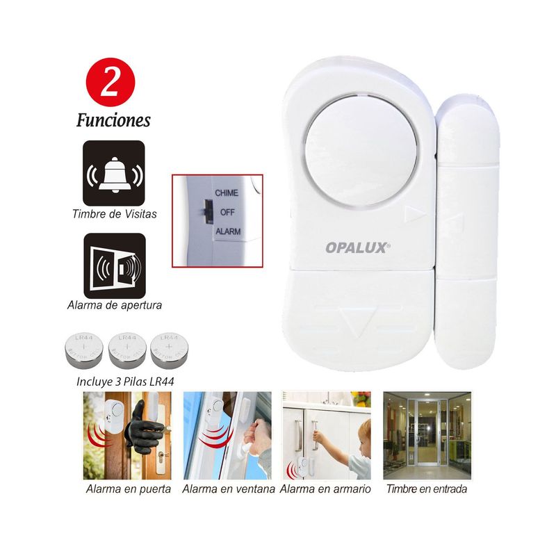 OPALUX - Alarma y Timbre Magnético 2 Funciones Batería Incluida OP-9805A OPALUX