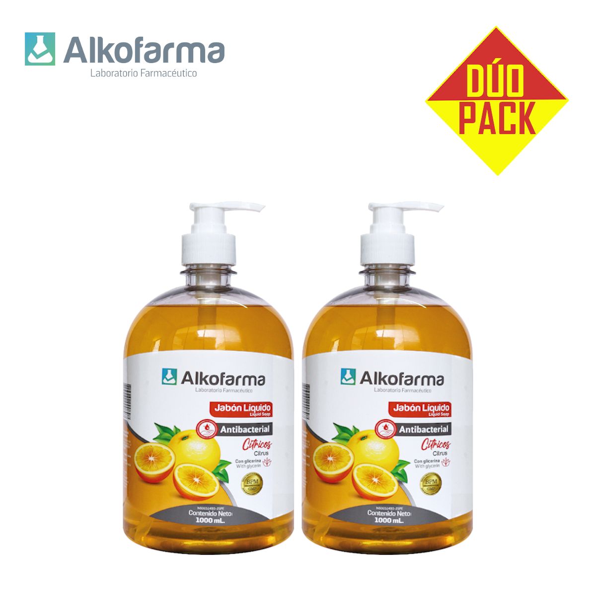 ALKOFARMA - Jabón líquido antibact litro cítricos ALKOFARMA DÚO PACK
