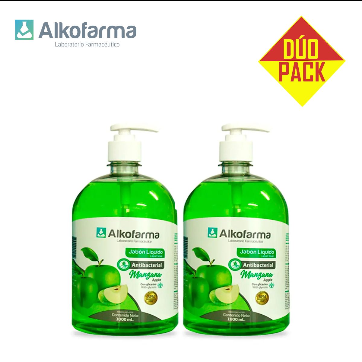 ALKOFARMA - Jabón líquido antibact litro manzana ALKOFARMA DÚO PACK