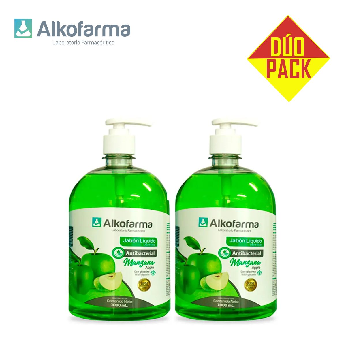 ALKOFARMA - Jabón líquido antibact litro manzana ALKOFARMA DÚO PACK