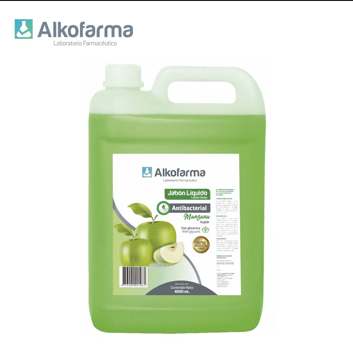 ALKOFARMA - Jabón líquido antibacterial galón 4 litros manzana ALKOFARMA