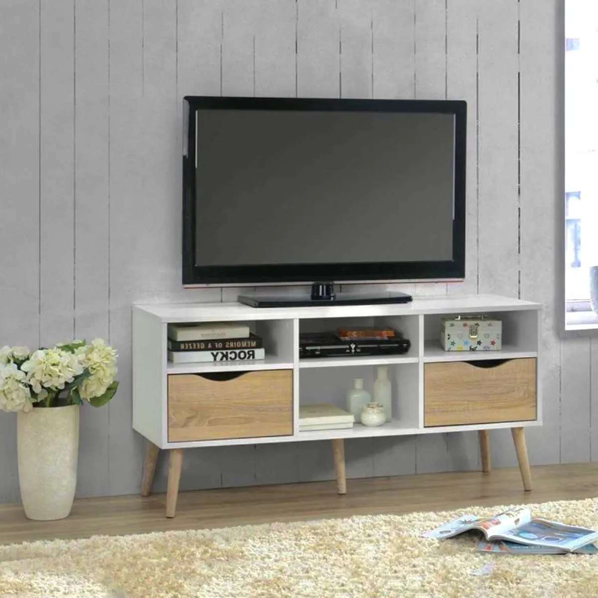 VENTITAS HOME - Mesa de TV Vintage 60” Marsella Ventitas Home Color Blanco y Duna