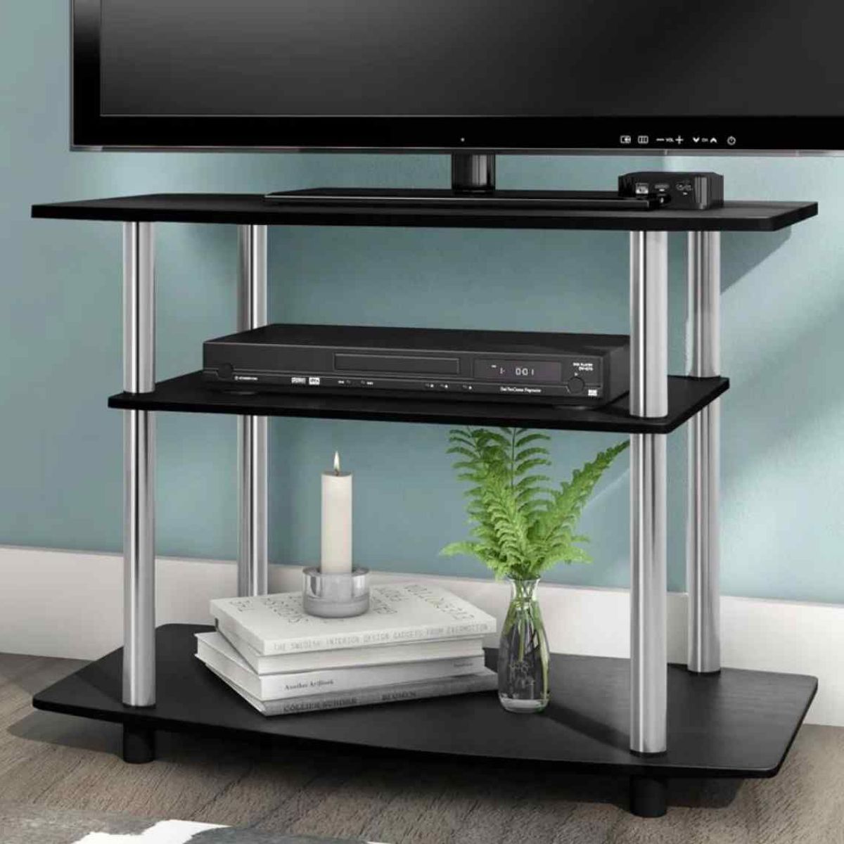 VENTITAS HOME - Mesa de Tv Industrial 75 Vanessa Ventitas Home Negro y Plateado