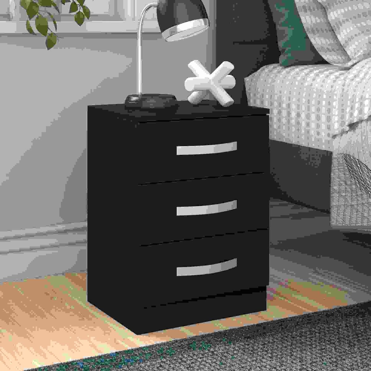 VENTITAS HOME - Mesa de Noche Velador Mazziel 3 Cajones Ventitas Home Color Negro