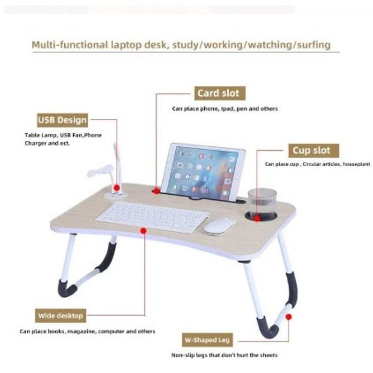 GENERICO - Mesa plegable de laptop con 4 puertos usb  + ventilador BEIGE