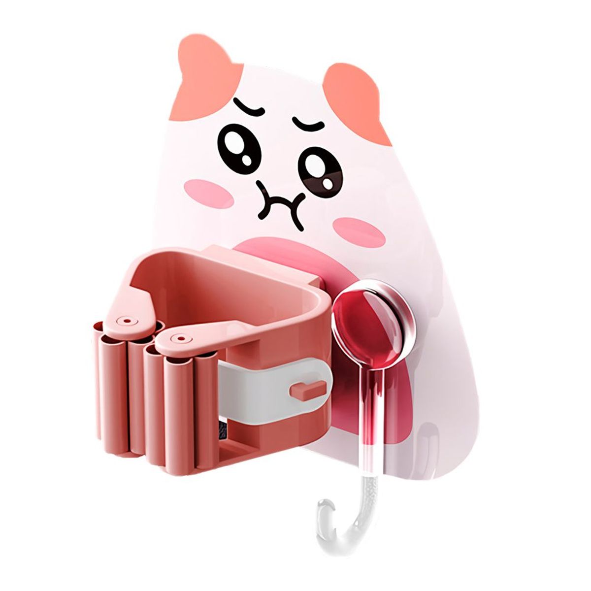 SASHIJA - Colgador Organizador Escobas Trapeadores N60 Chanchito Rosa