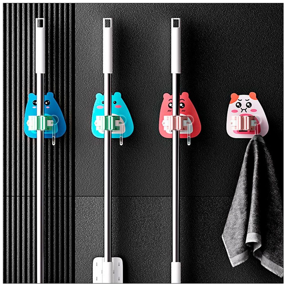 SASHIJA - Colgador Organizador Escobas Trapeadores N60 Chanchito Rosa