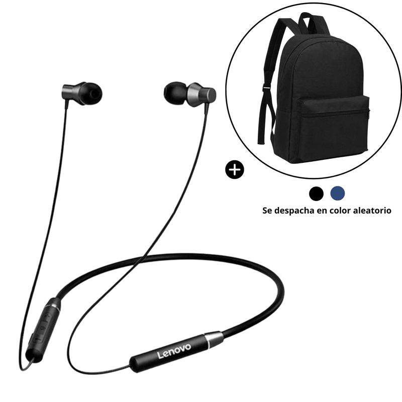 LENOVO - Audifonos Bluetooth Lenovo HE05 Negro  Mochila Basic Regalo