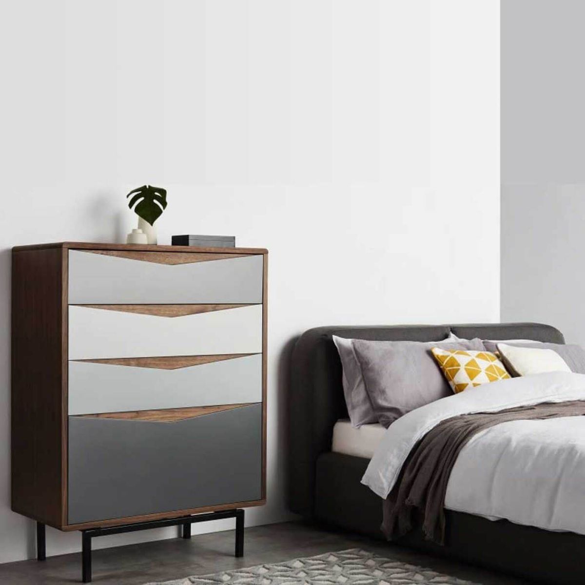 YOLODECORO - Cómoda Alta 4 Cajones Louis Nogal y Gris Carbón