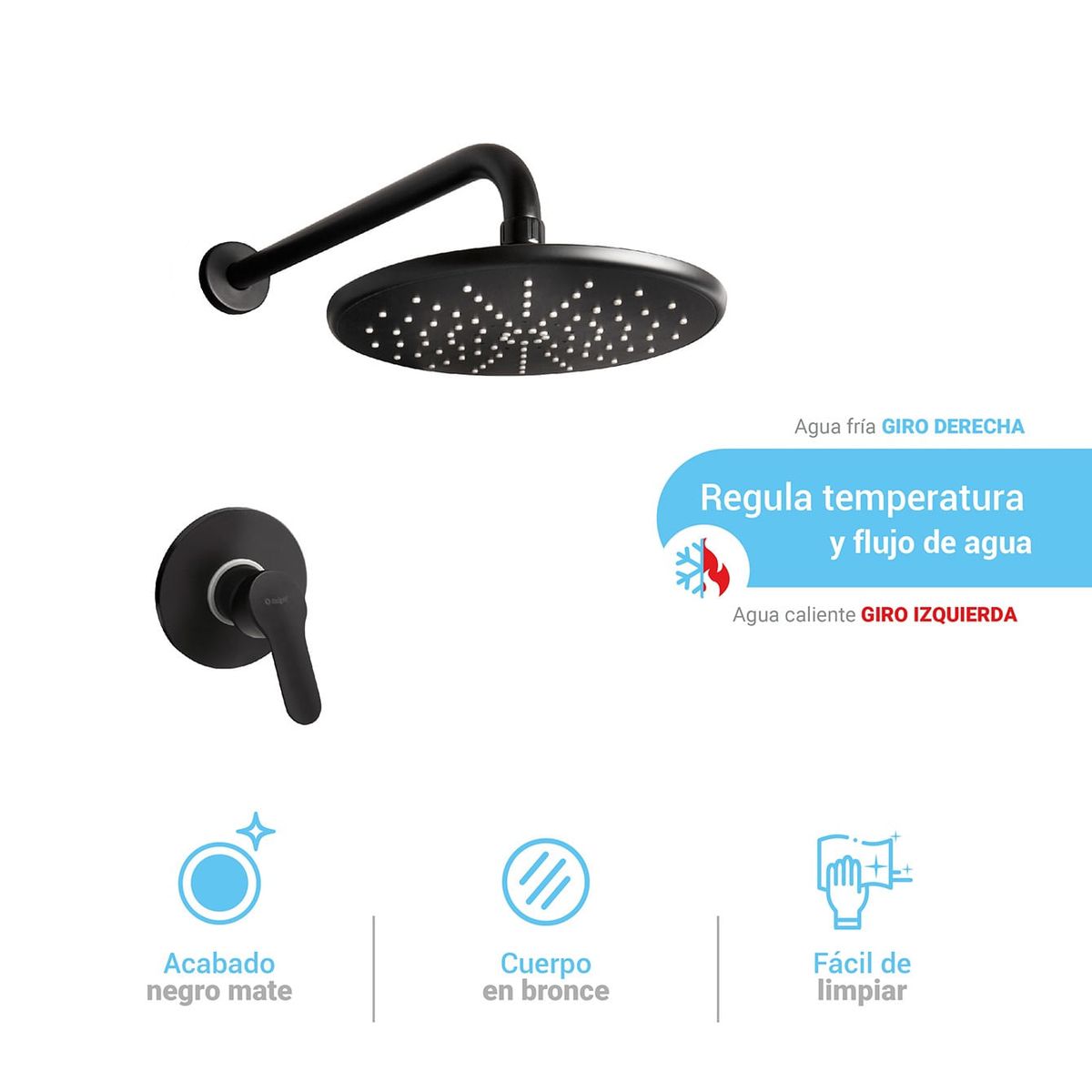 ITALGRIF - Grifería Ducha Monocomando Tahiti con salida black negro Italgrif