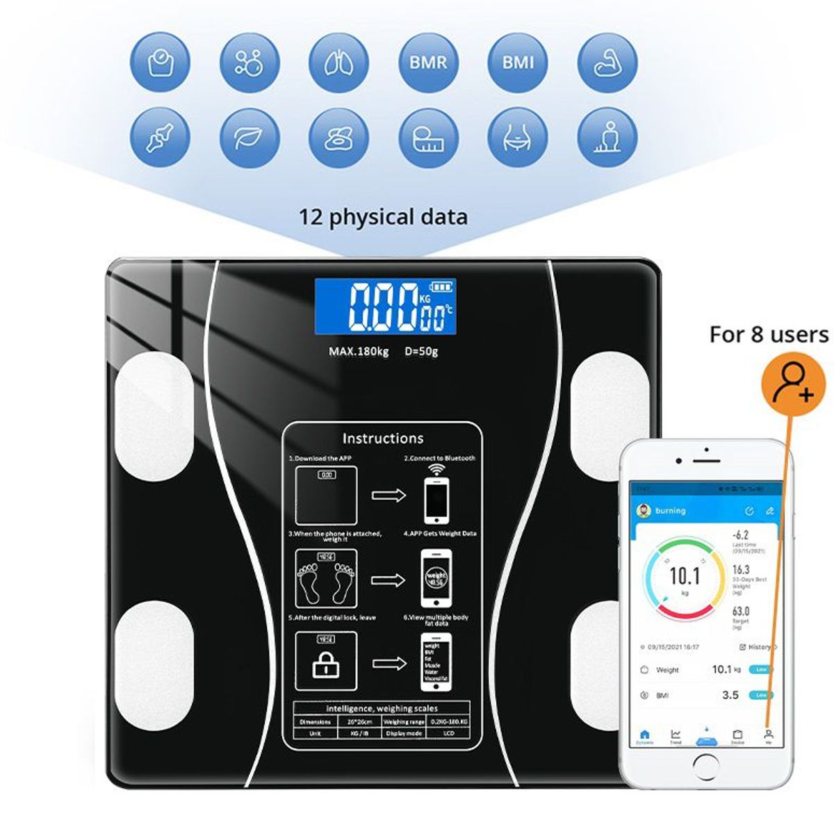 GENERICO - Balanza Báscula de Peso Corporal hasta 180 kg
